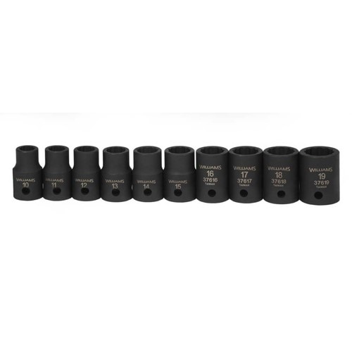 Williams SNP37925 Socket Set 1/2 Inch Black Industrial Shallow Impact 10