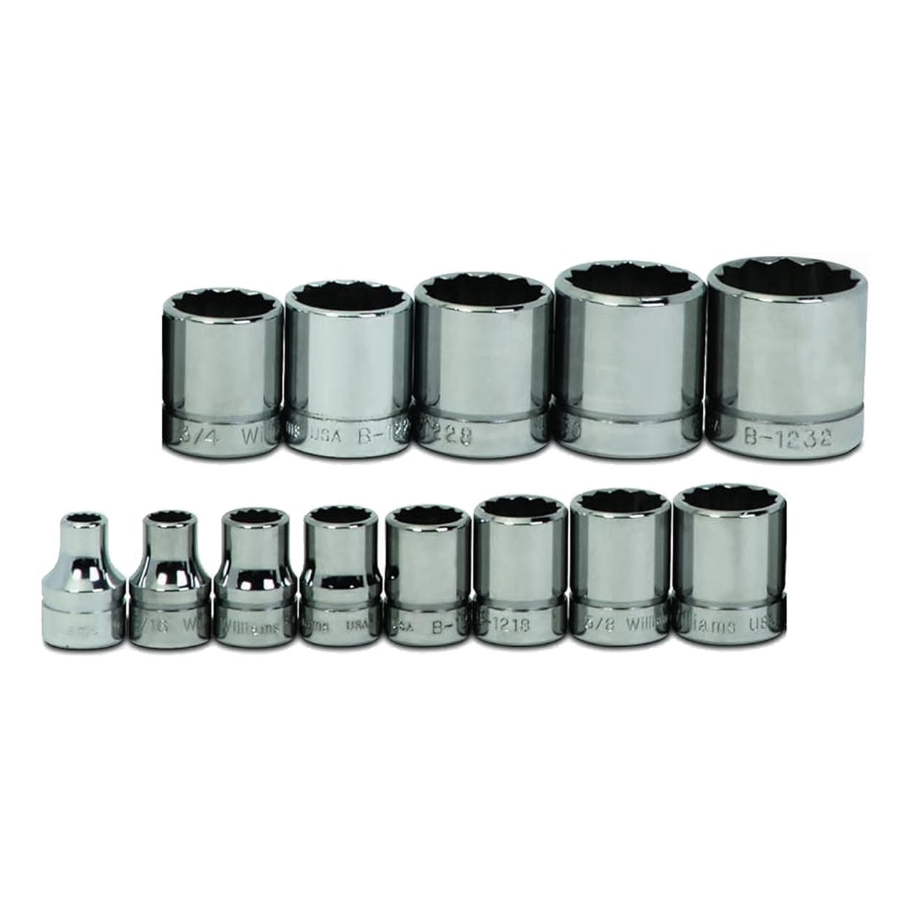 Williams 3/8" Drive Shallow SAE Socket Set on Clip Rail 12-Point (13 Piece)