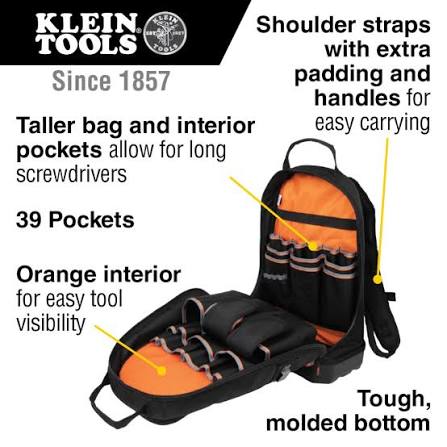 Klein 55421BP-14 39-Pocket Tool Backpack for HVAC/R Systems Professional Grade