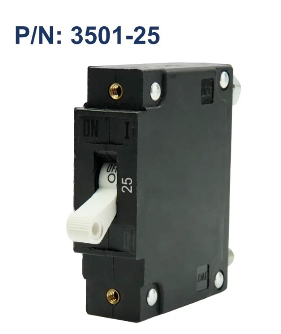 EGIS 3501-025 C Series White Toggle Panel Mount Circuit Breaker Single Pole AC/DC 25 Amp Retail Pack