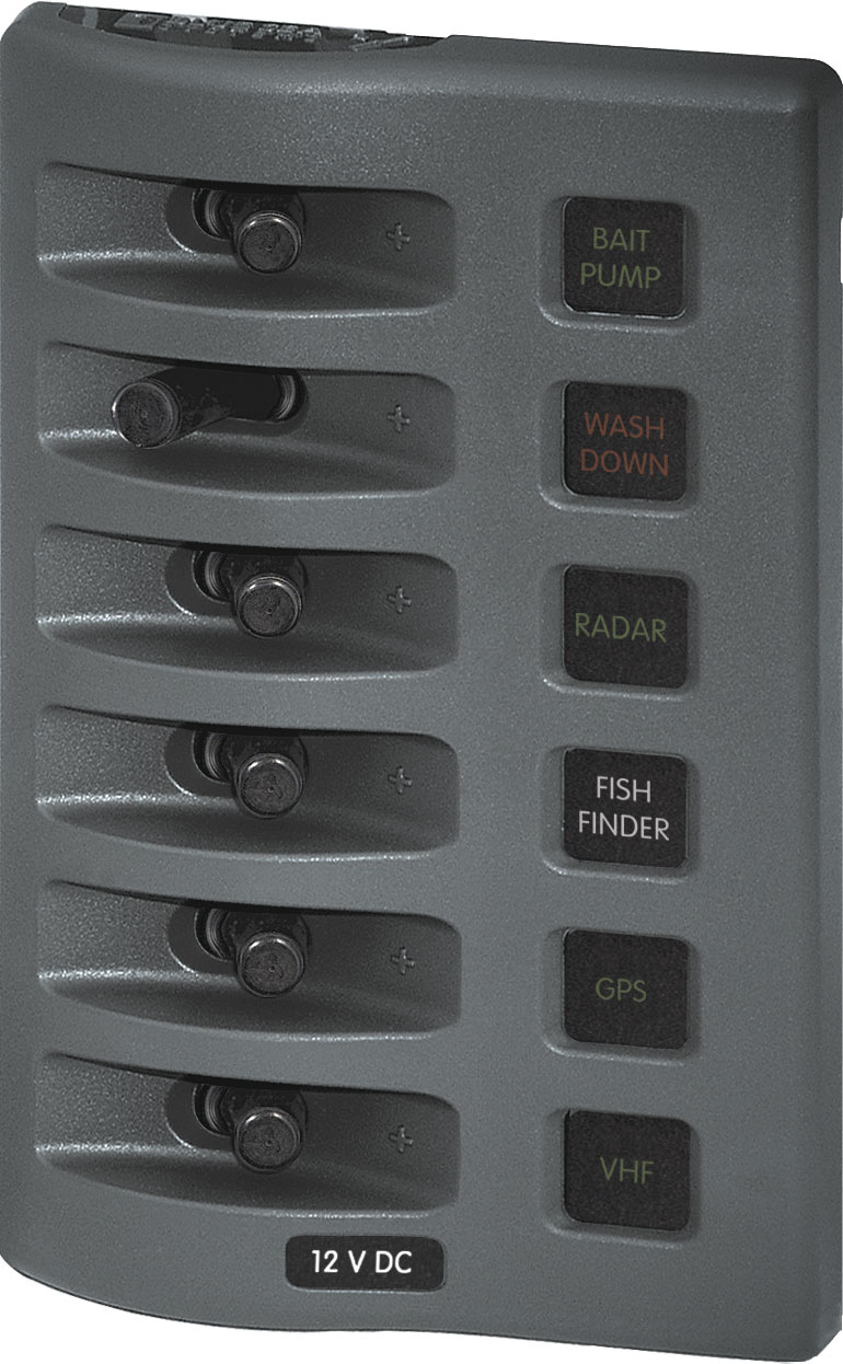 Blue Sea 4306-BSS Weather Deck Panel 12v 6 Gang Fuse