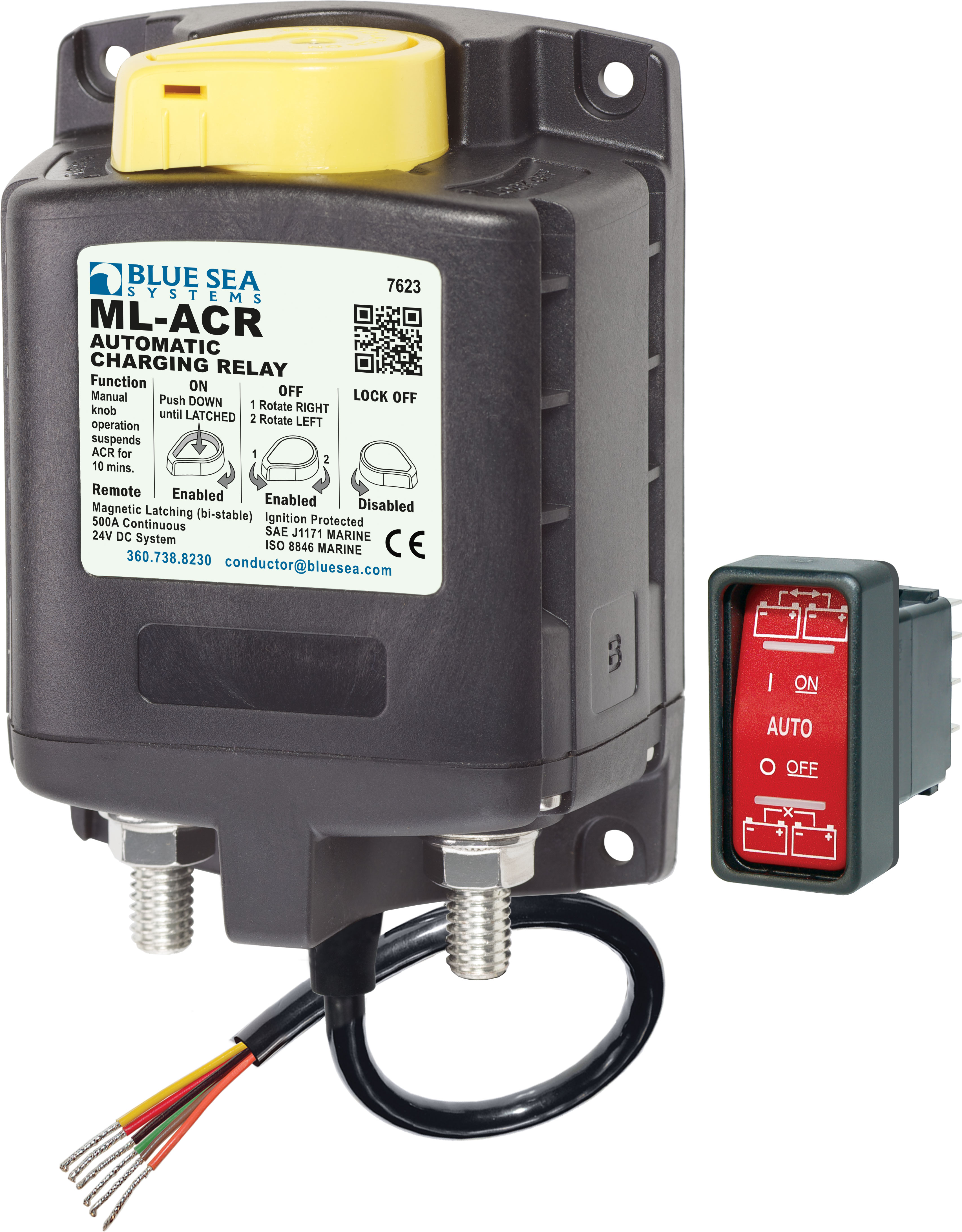 Blue Sea 7623-BSS ML-ACR Automatic Charging Relay with Manual Control 24vDC 500A