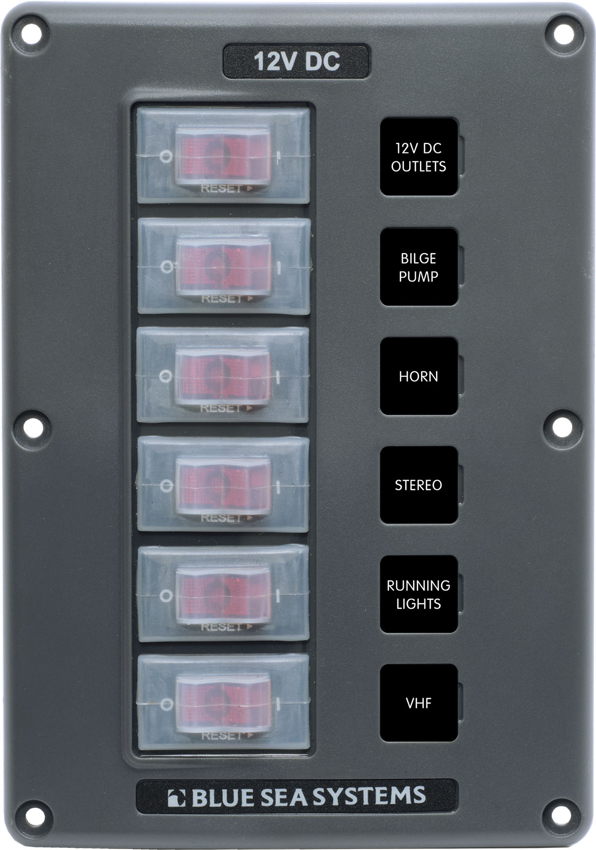 Blue Sea 4322-BSS Water-Resistant 12V 6 Circuit Breaker Switch Panel
