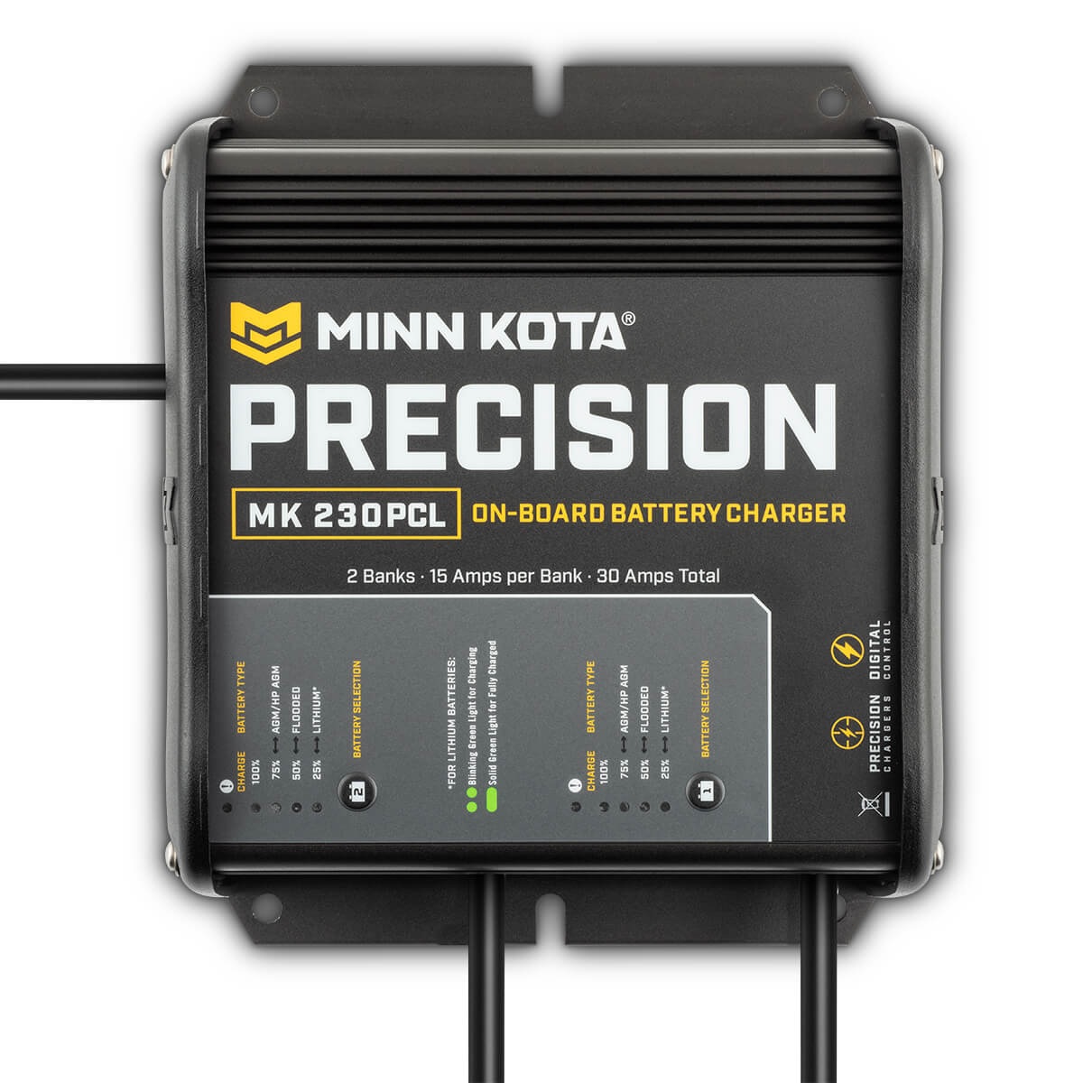 Minn Kota 1832302 MK230PCL Precision Charger 2 Bank 15 Amps with 6ft AC Power Cable