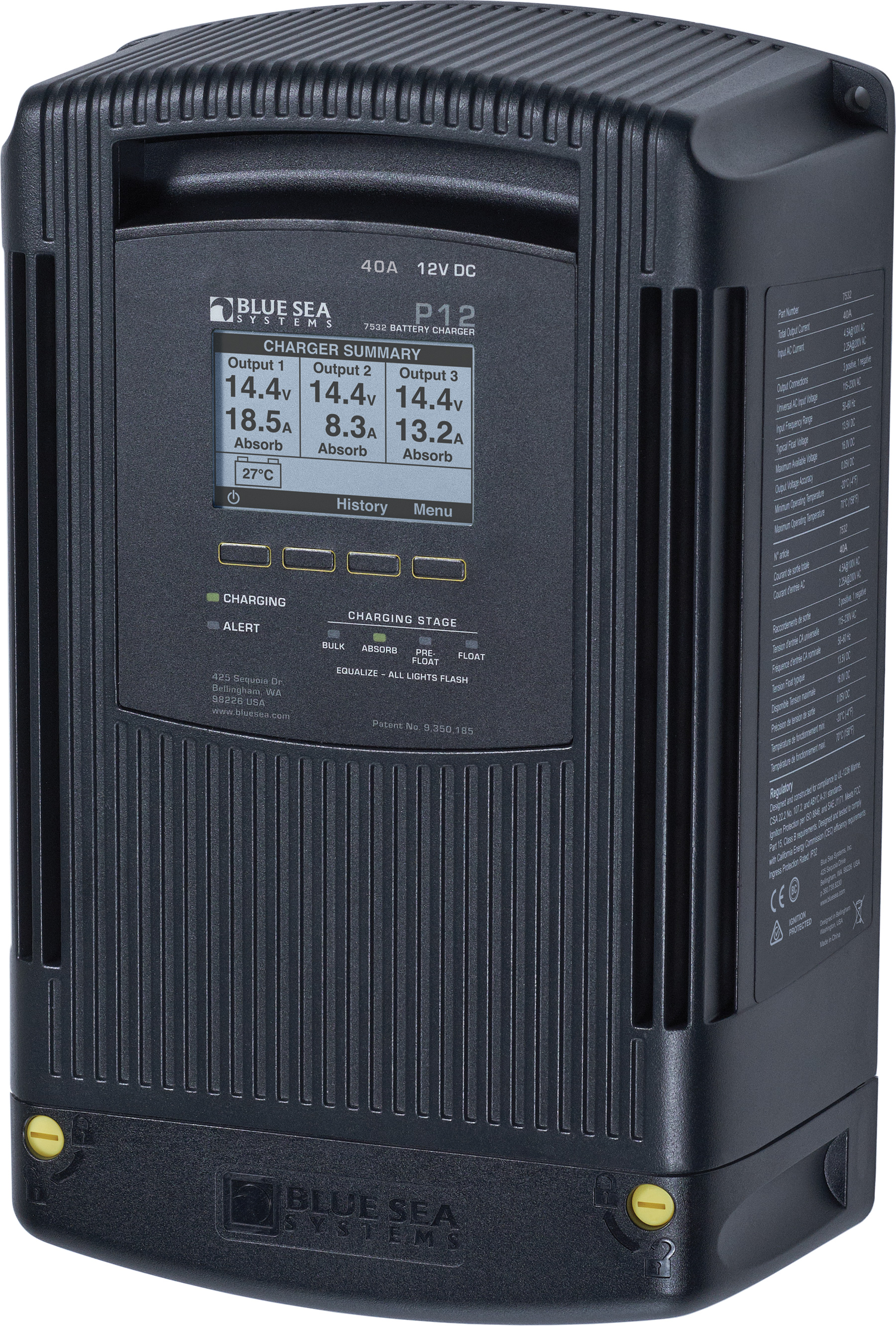 Blue Sea 7532-BSS P12 Battery Charger 12v Output 120/230V Input 40Amp 3 Bank