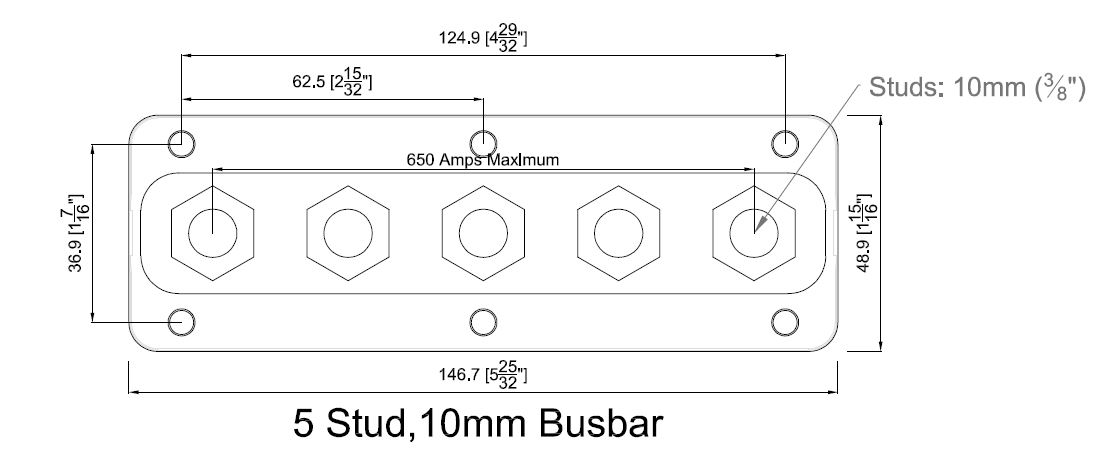 BEP 777-BB5S-650 Heavy Duty Buss Bar 5 3/8in Studs 650 Amp