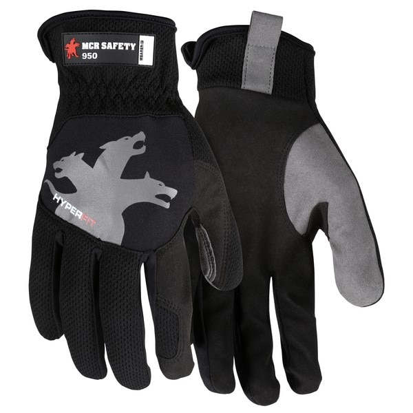 MCR Safety MCR950L Mechanics Gloves Synthetic Black Premium Large Slip-On - Open