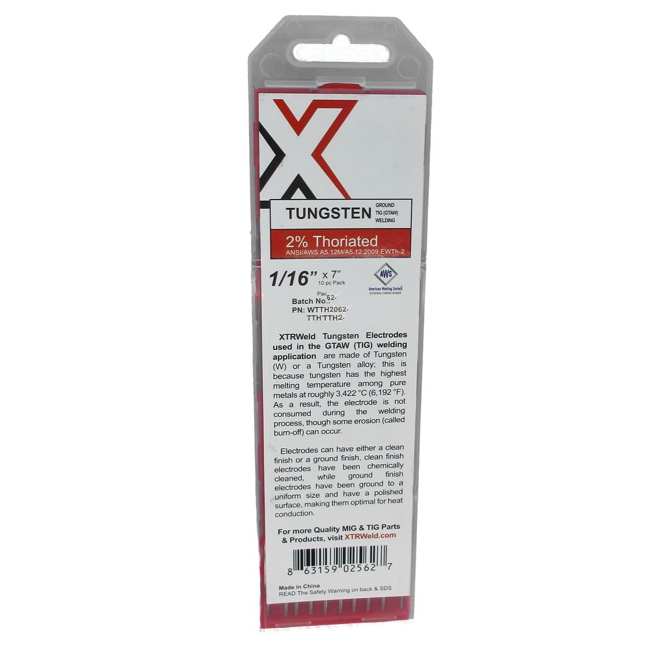XTRweld XTRWTTH2093 Tungsten Electrode Ground 2% Thoriated 3/32 in