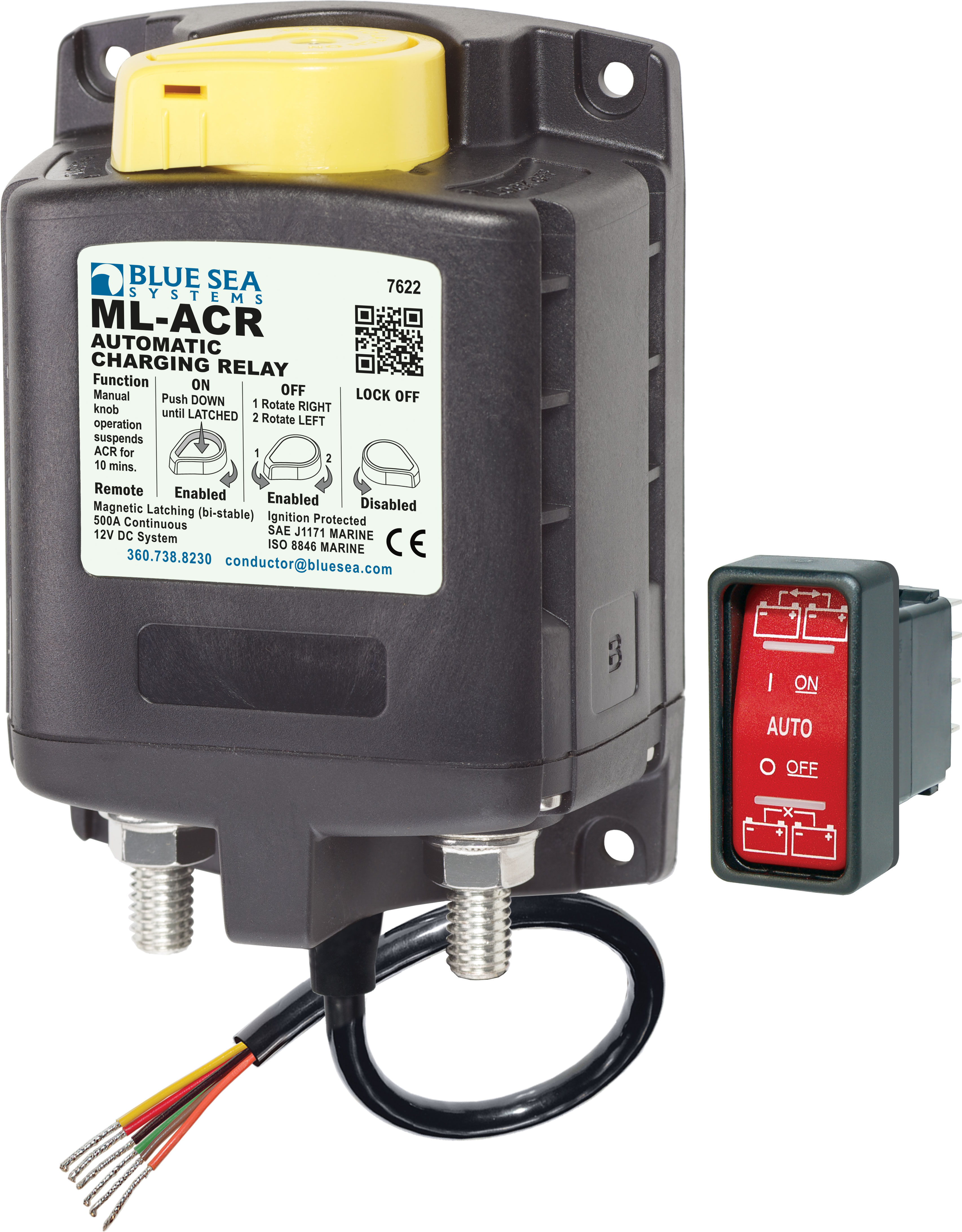 Blue Sea 7622-BSS ML-ACR Automatic Charging Relay with Manual Control 12vDC 500A
