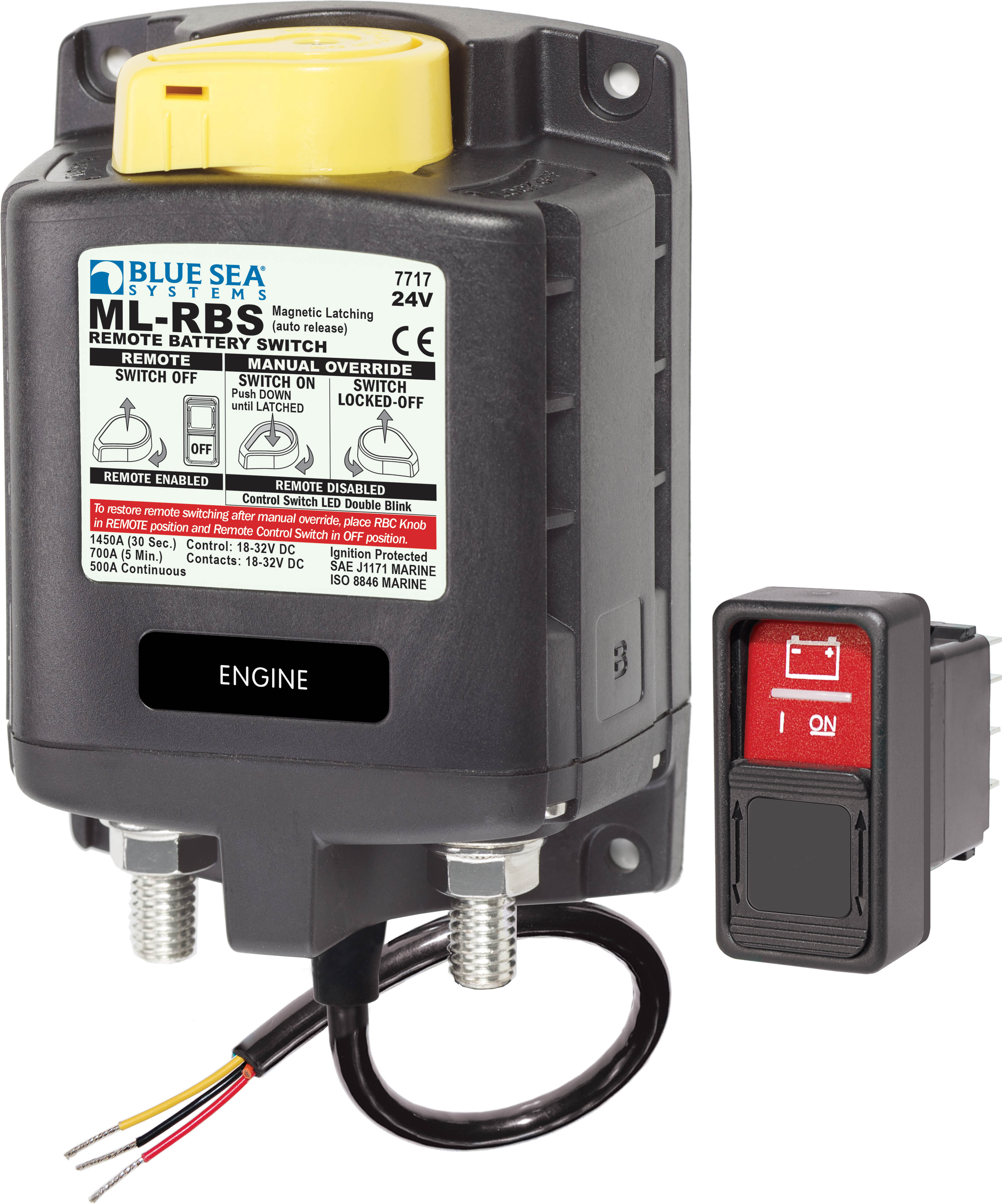 Blue Sea 7717-BSS ML-RBS 24vDC 500A Remote Battery Switch with Manual Control Auto Release