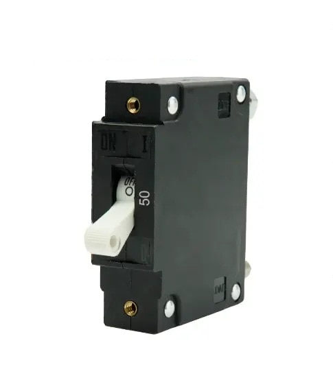 EGIS 3501-050 C Series White Toggle Panel Mount Circuit Breaker Single Pole AC/DC 50 Amp Retail Pack