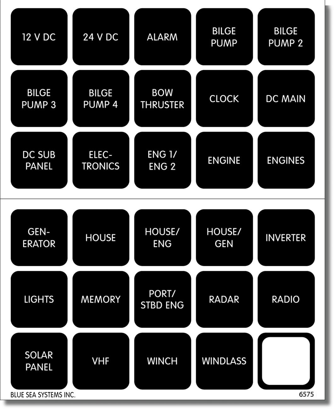 Blue Sea 4218-BSS 4218 Label Kit DC H2O 30 Square Black V2