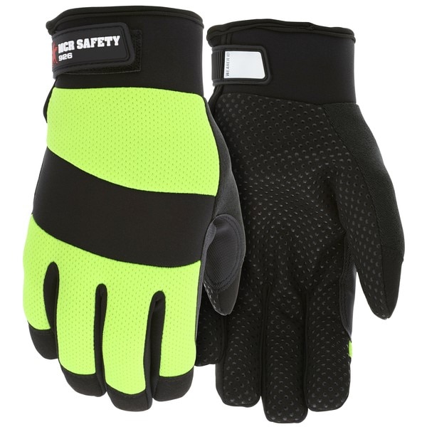 MCR Safety MCR926L Mechanics Gloves Synthetic Black/Lime Premium Large Neoprene