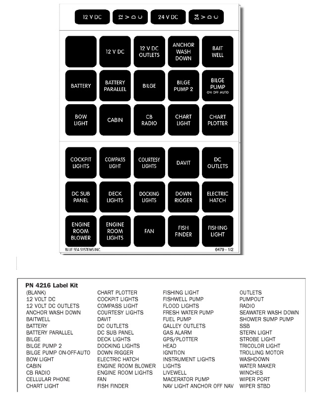 Blue Sea 4216-BSS 4216 Label Kit DC H2O 60 Square Black