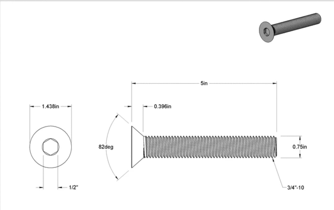 Sea SEA-HDM-BOLT 3/4-5 Swivel Stainless Bolt 3/4-10 5in Long