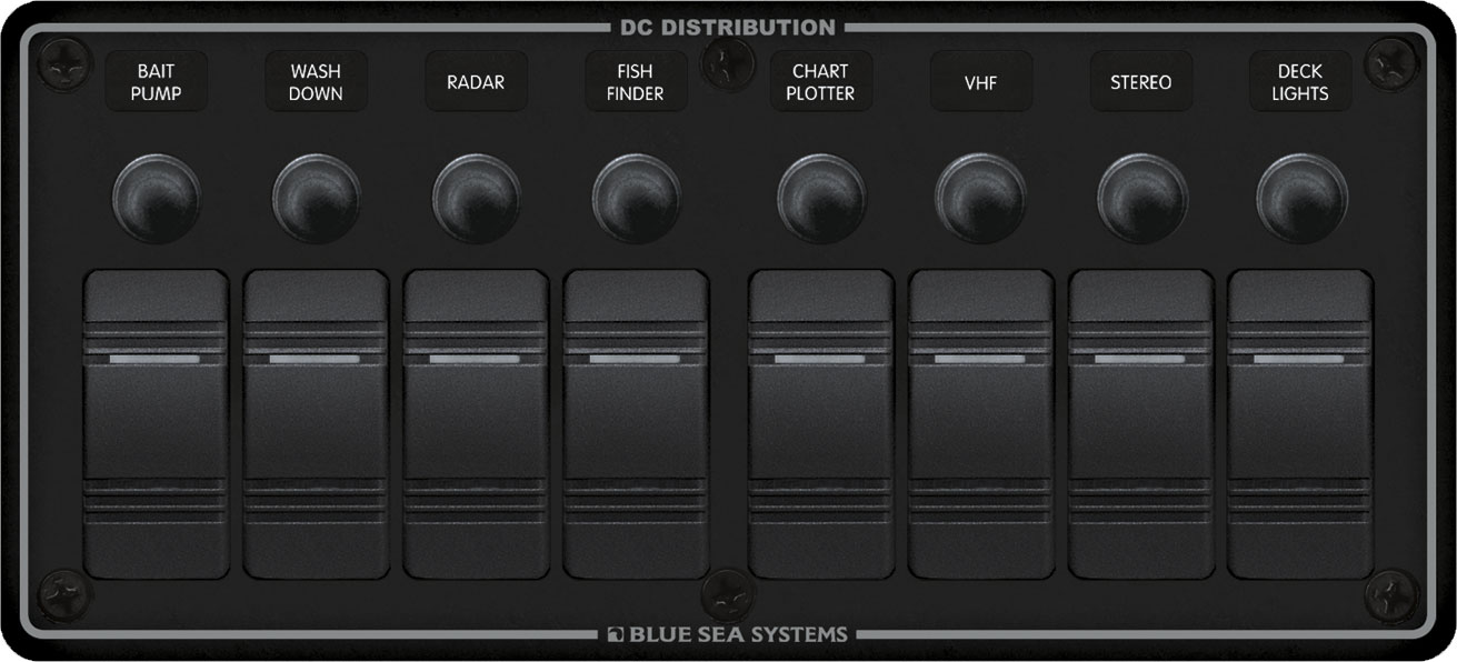 Blue Sea 8371-BSS Water Resistant Circuit Breaker Panel 8 Position-Black