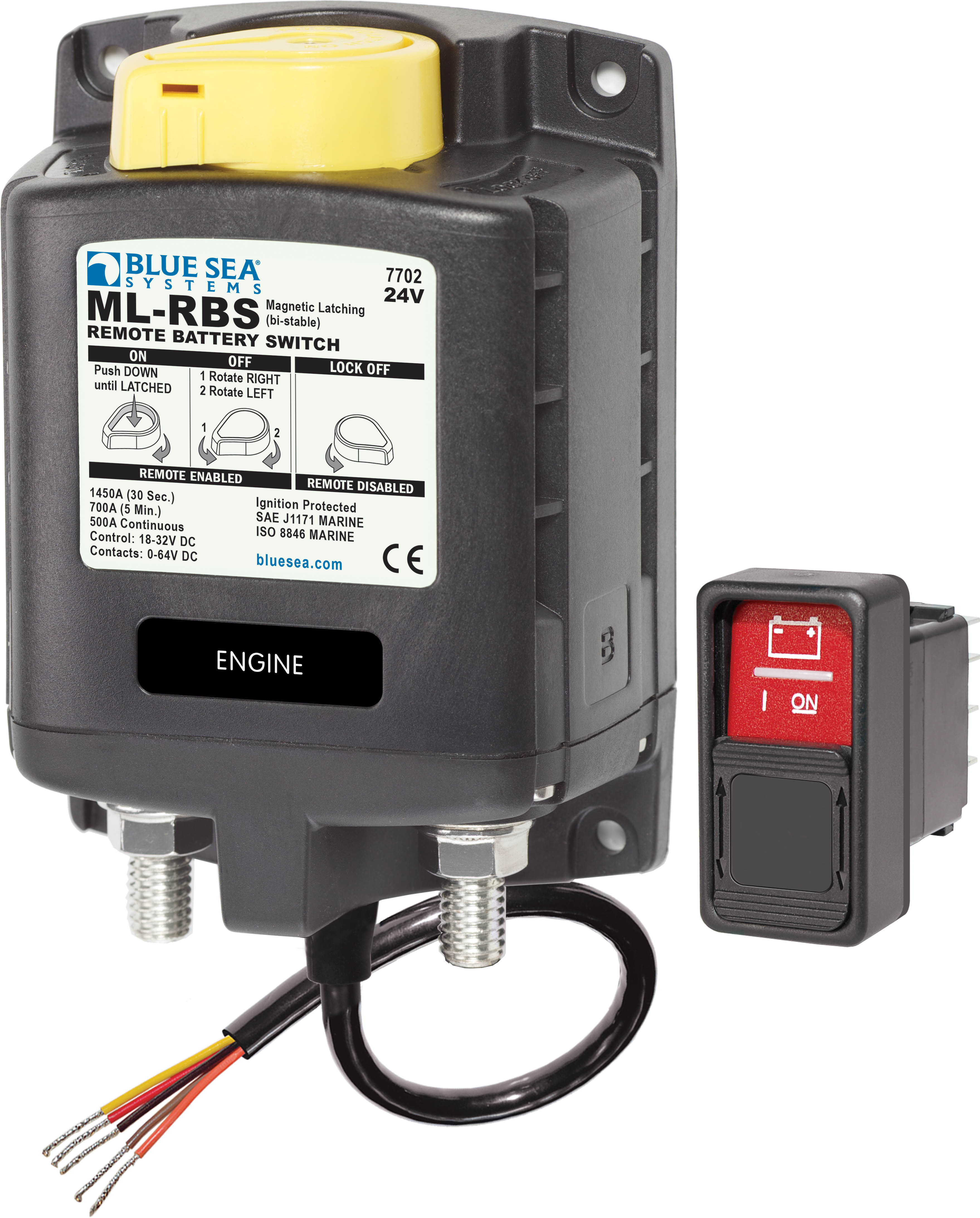 Blue Sea 7702-BSS ML-RBS 24vDC 500A Remote Battery Switch with Manual Control