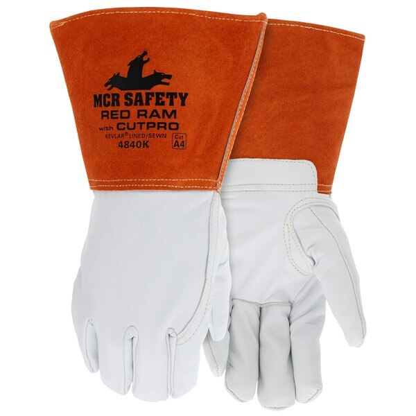 MCR Safety MCR4840KL Welding Gloves Red Ram Leather White Large Kevlar Gauntlet