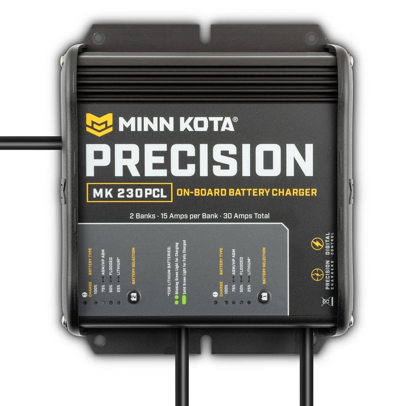 Minn Kota 1832304 MK230PCL Precision Charger 2 Bank 15 Amps with 8.5ft AC Power Cable