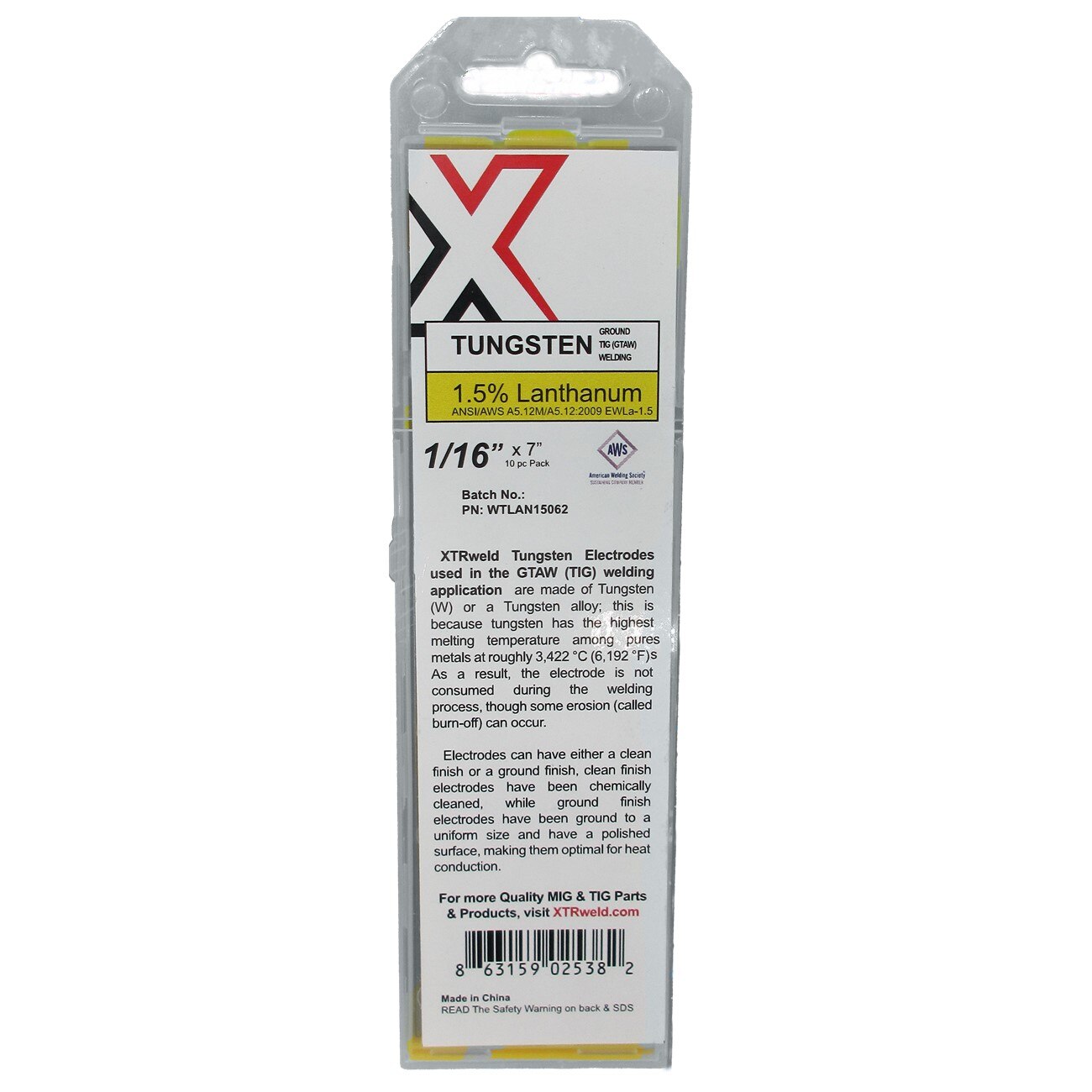 XTRweld XTRWTLAN15062 Tungsten Electrode Ground 1.5% Lanthanated 1/16 in