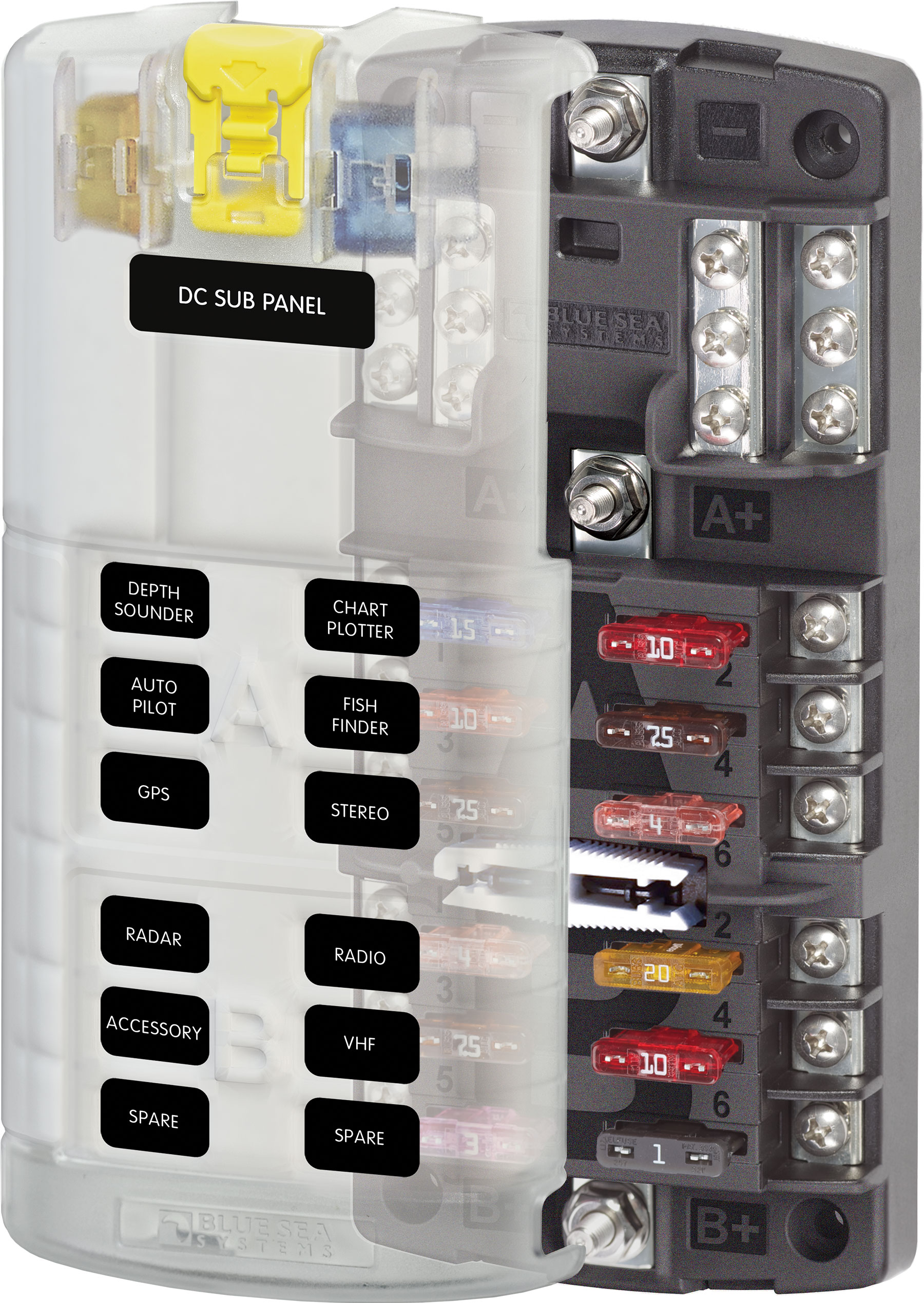 Blue Sea 5032-BSS 5032 12-Gang 2-Group Fuse Block ST ATO/ATC Negative Bus and Cover