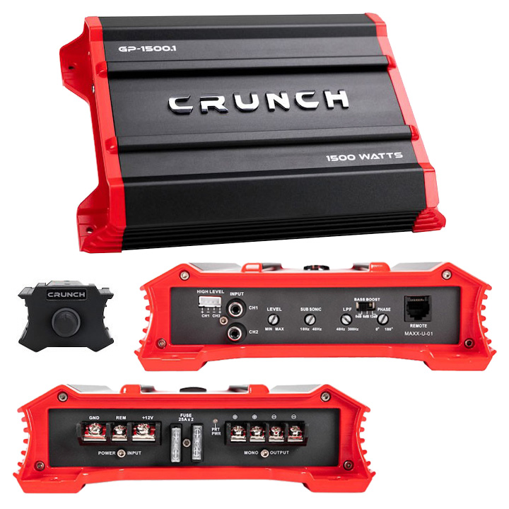 Crunch Ground Pounder 1 x 750 @ 4 Ohms 1 x 1500 @ 2 Ohms N/A @ 1 Ohms Class A/B