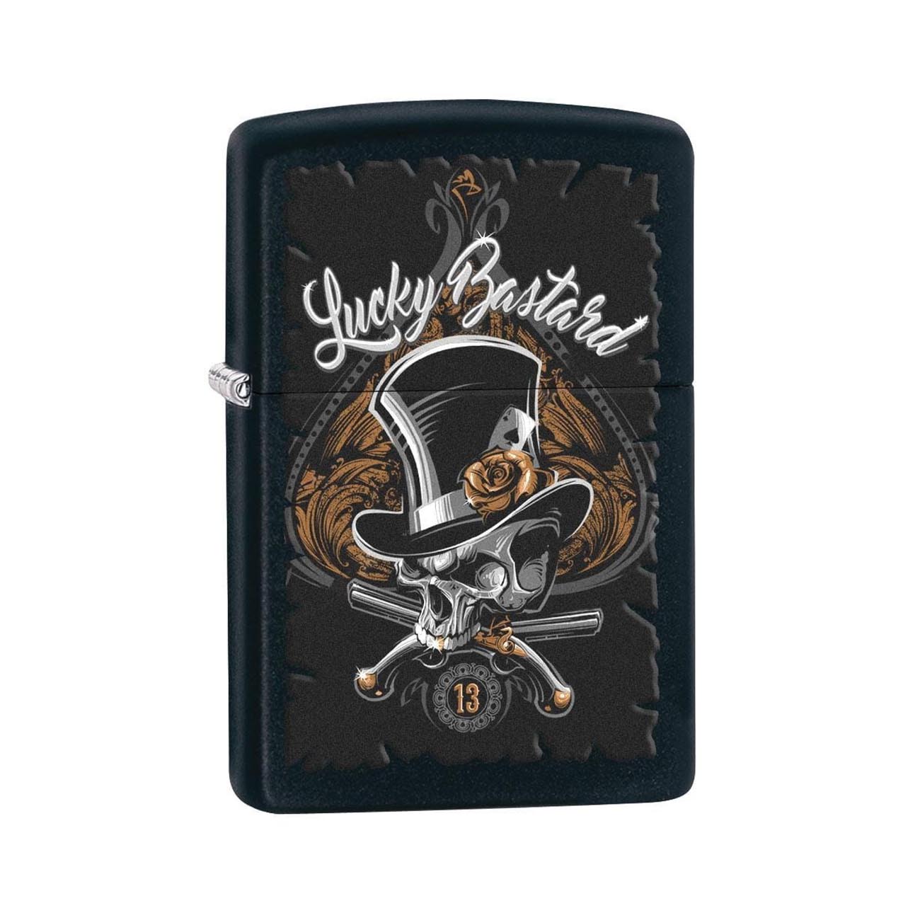 *218SKELETON* Zippo 80196 Windproof Lighter Lucky Bastard Skull Black Matte