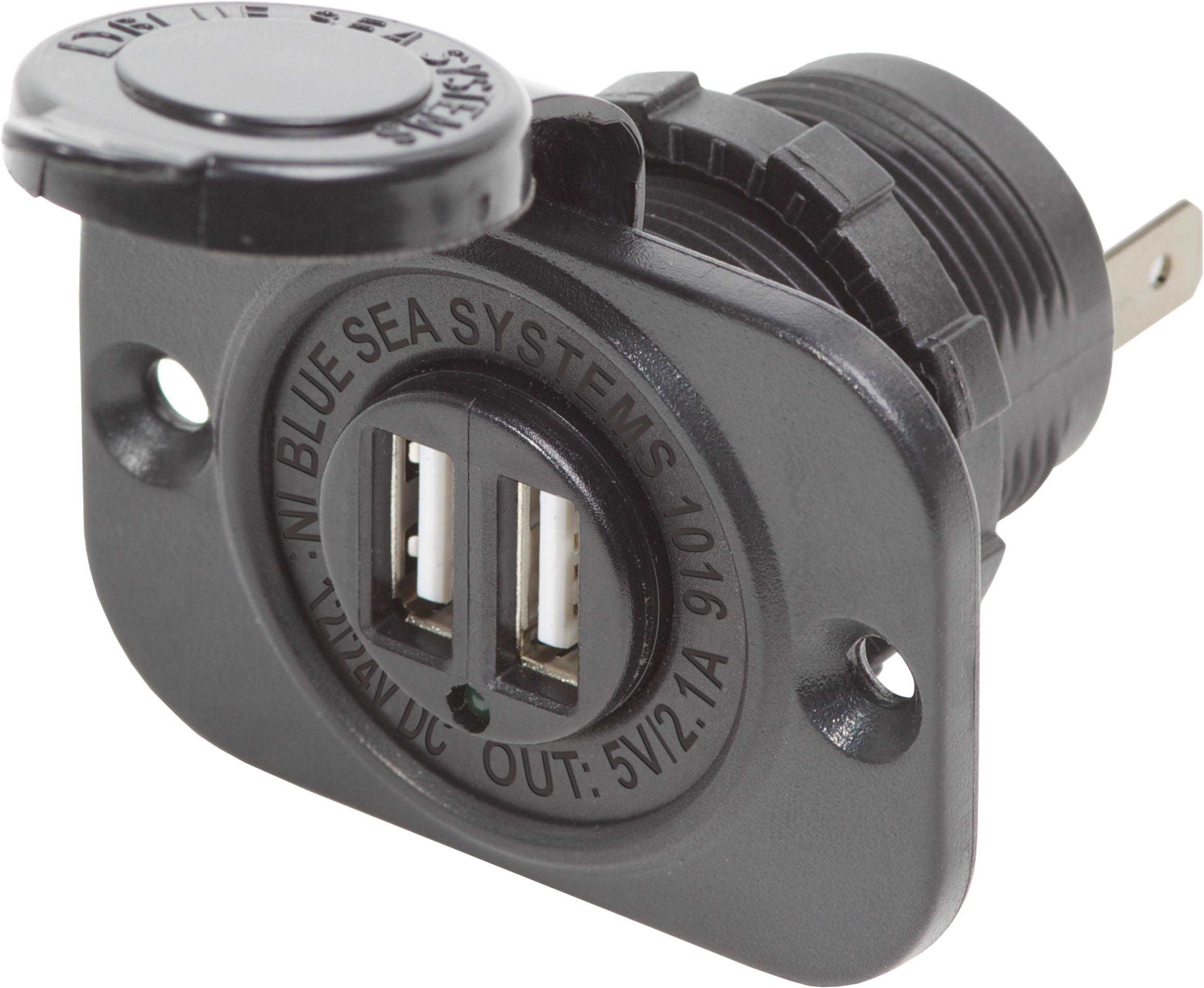 Blue Sea 1016-BSS Dual USB 2.1A Charger Port 12/24vDC Socket Mount, Black