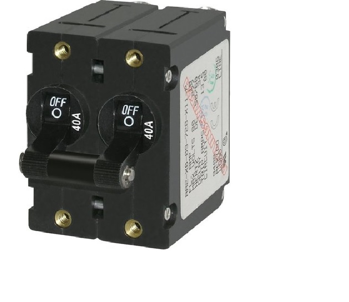 Blue Sea 7239-BSS A-Series 40 Amp Circuit Breaker Black Toggle Double Pole