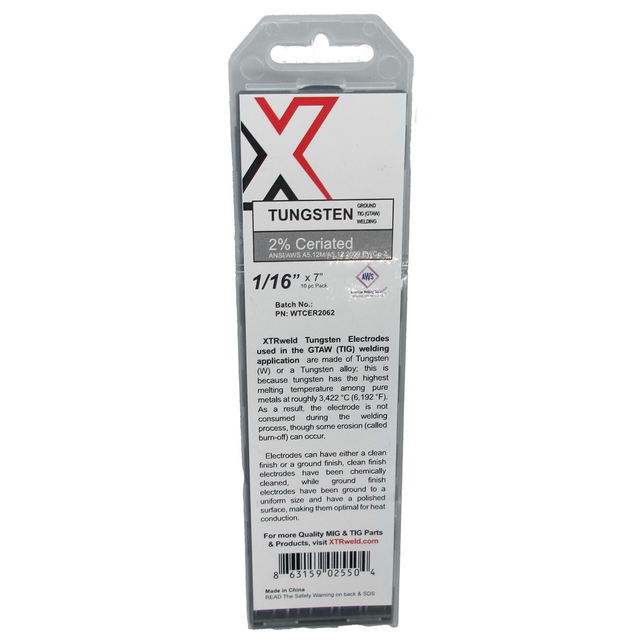 XTRweld XTRWTCER2250 Tungsten Electrode Ground 2% Ceriated 1/4 in