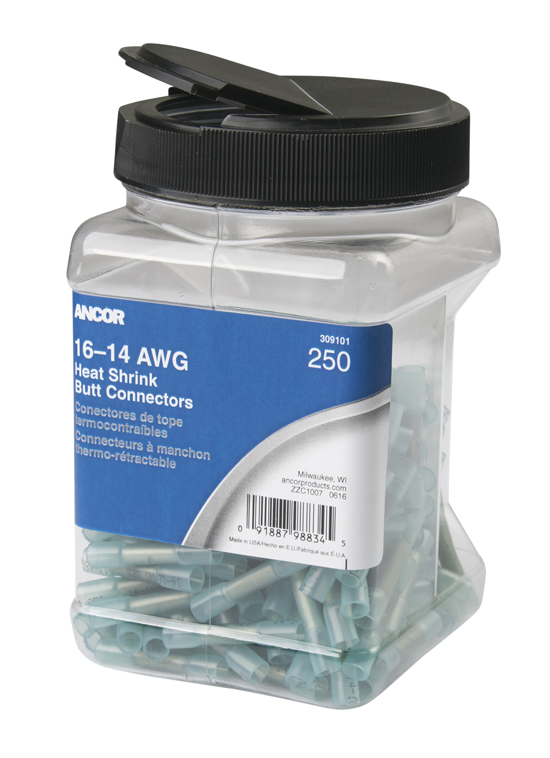 Ancor 309101 16-14 Butt Connector Heat Shrink Blue 250 Pack Jar