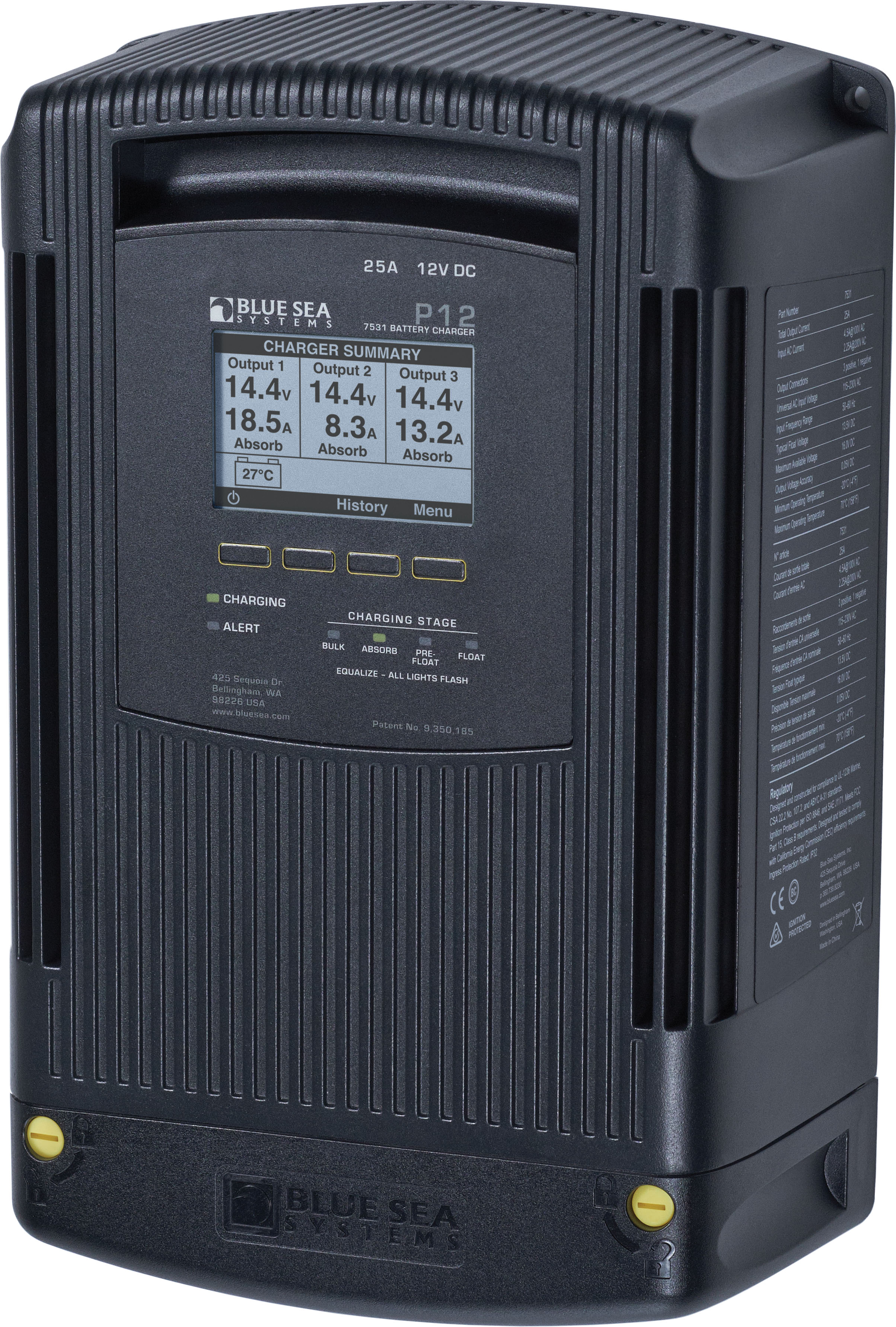 Blue Sea 7531-BSS P12 Battery Charger 12v Output 120/230V Input 25Amp 3 Bank