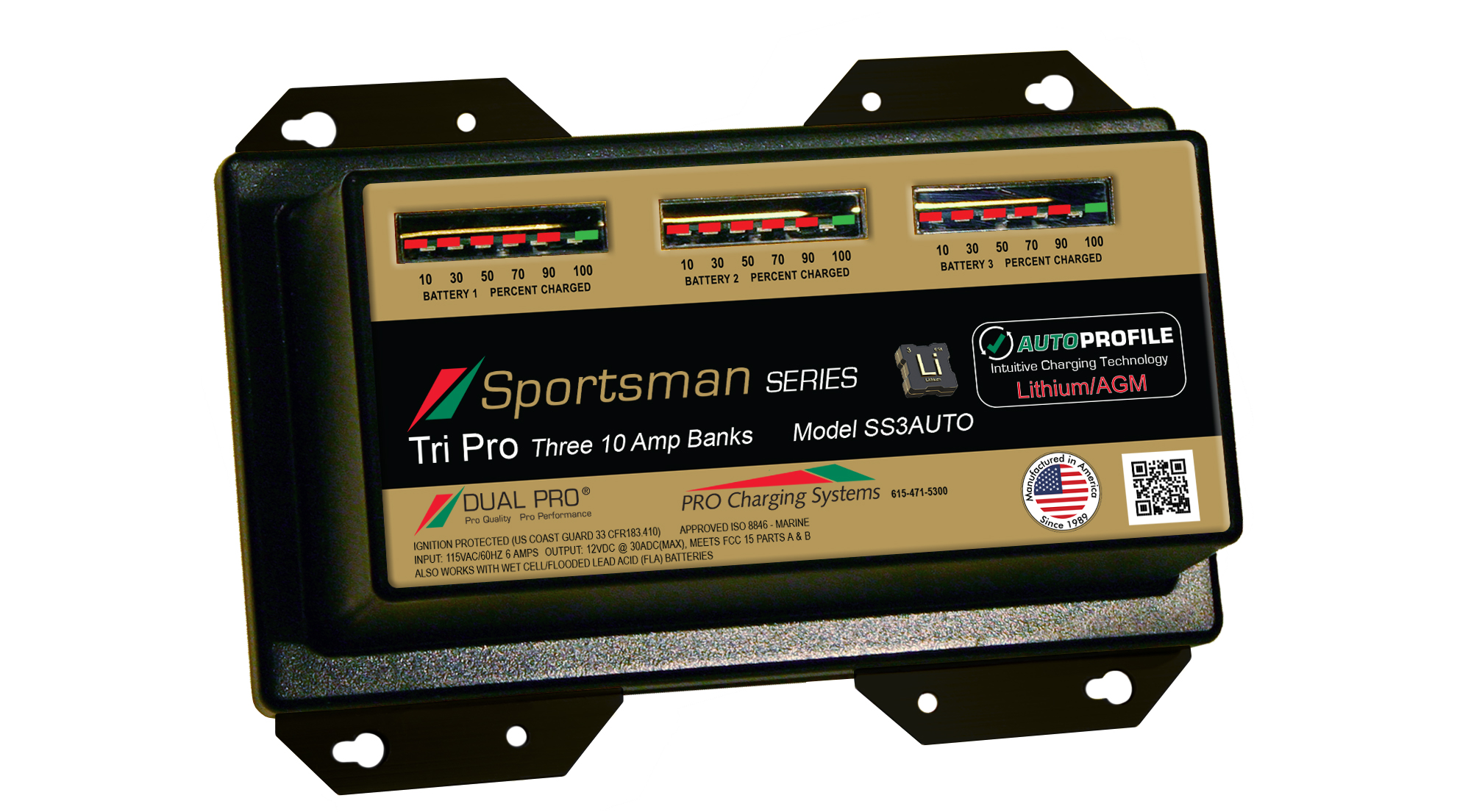 Dual SS3AUTO Pro Battery Charger, Auto Profile 3 Bank 30 Amps
