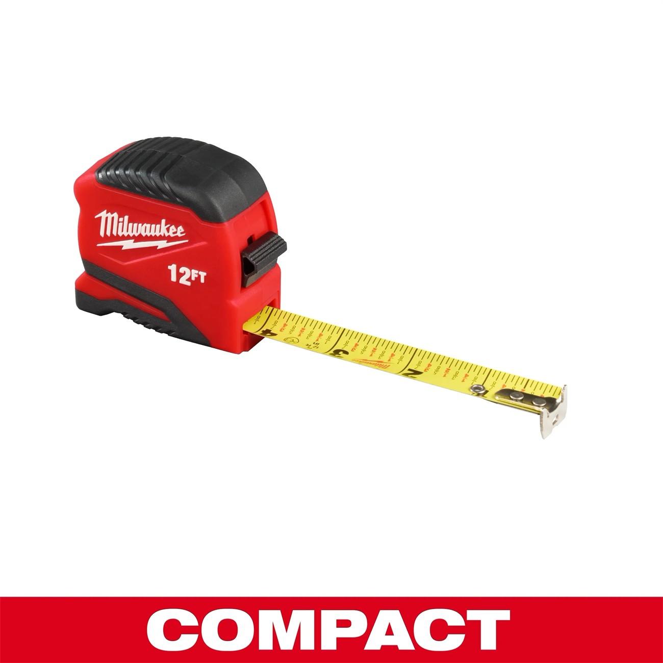 Milwaukee MIL48-22-1712 Tape Measure Compact 12ft Steel 1 Inch ABS Red/Black