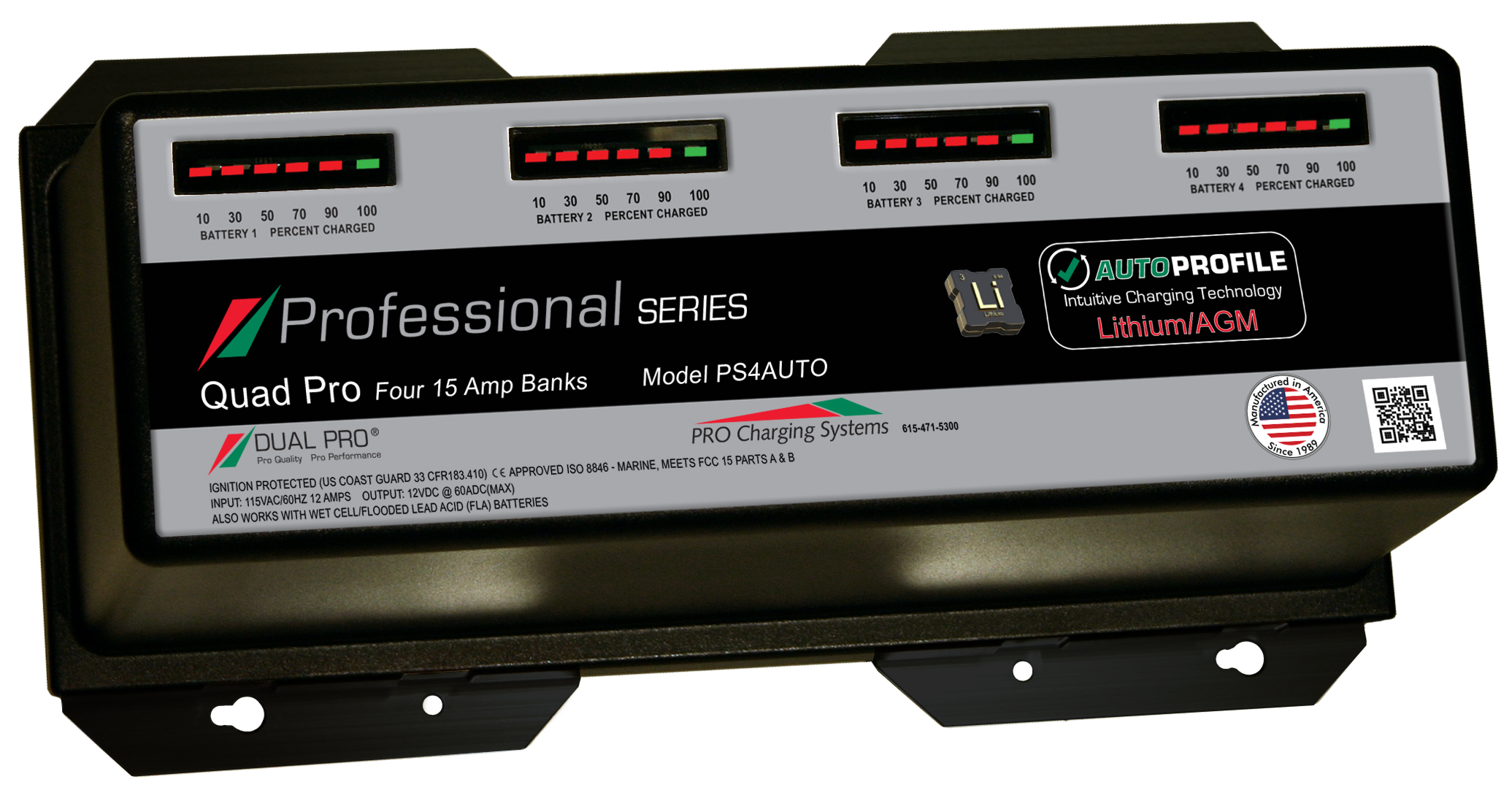 Dual PS4AUTO Pro Battery Charger, Auto Profille 4 Bank 60 Amps
