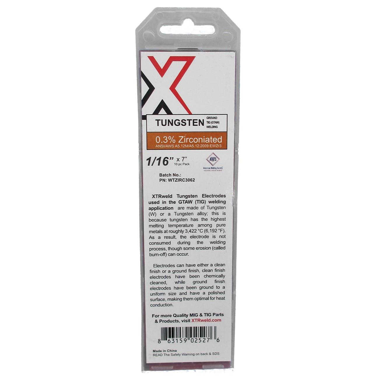XTRweld XTRWTZIRC3093 Tungsten Electrode Ground 0.3% Zirconiated 3/32 in