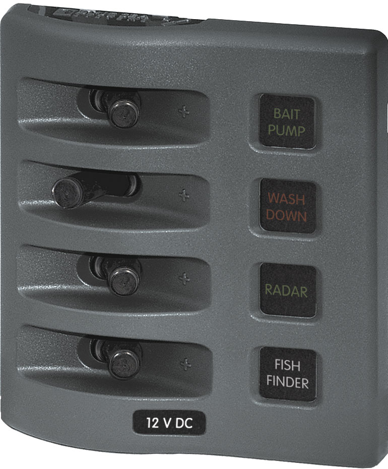 Blue Sea 4304-BSS Weather Deck Panel 12v 4 Gang Fuse