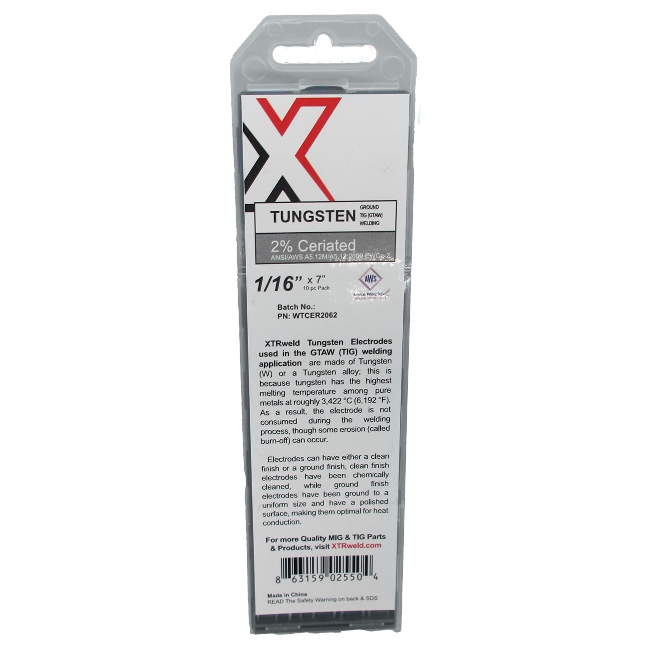 XTRweld XTRWTCER2062 Tungsten Electrode Ground 2% Ceriated 1/16 in