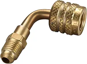 Yellow Jacket 19204 1/4" Hose Adapter for Left-Handed A2L Refrigerant Tanks - Female LH to Male RH Right Angle Fitting