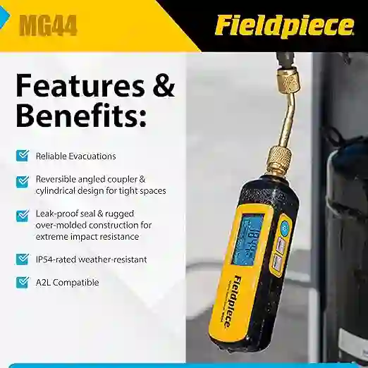 Fieldpiece - HVACR Wireless Vacuum Gauge - MG44 - Quick, Accurate Evacuations & Vacuum Readings - Job Link Compatible Long Range HVAC Tool - Image 2