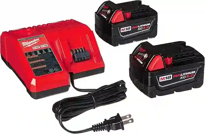 Milwaukee 48-59-1850 M18 RED LITHIUM XC 5.0 Ah Batteries (2) + 48-59-1812 M12 and M18 Multi Voltage Charger kit