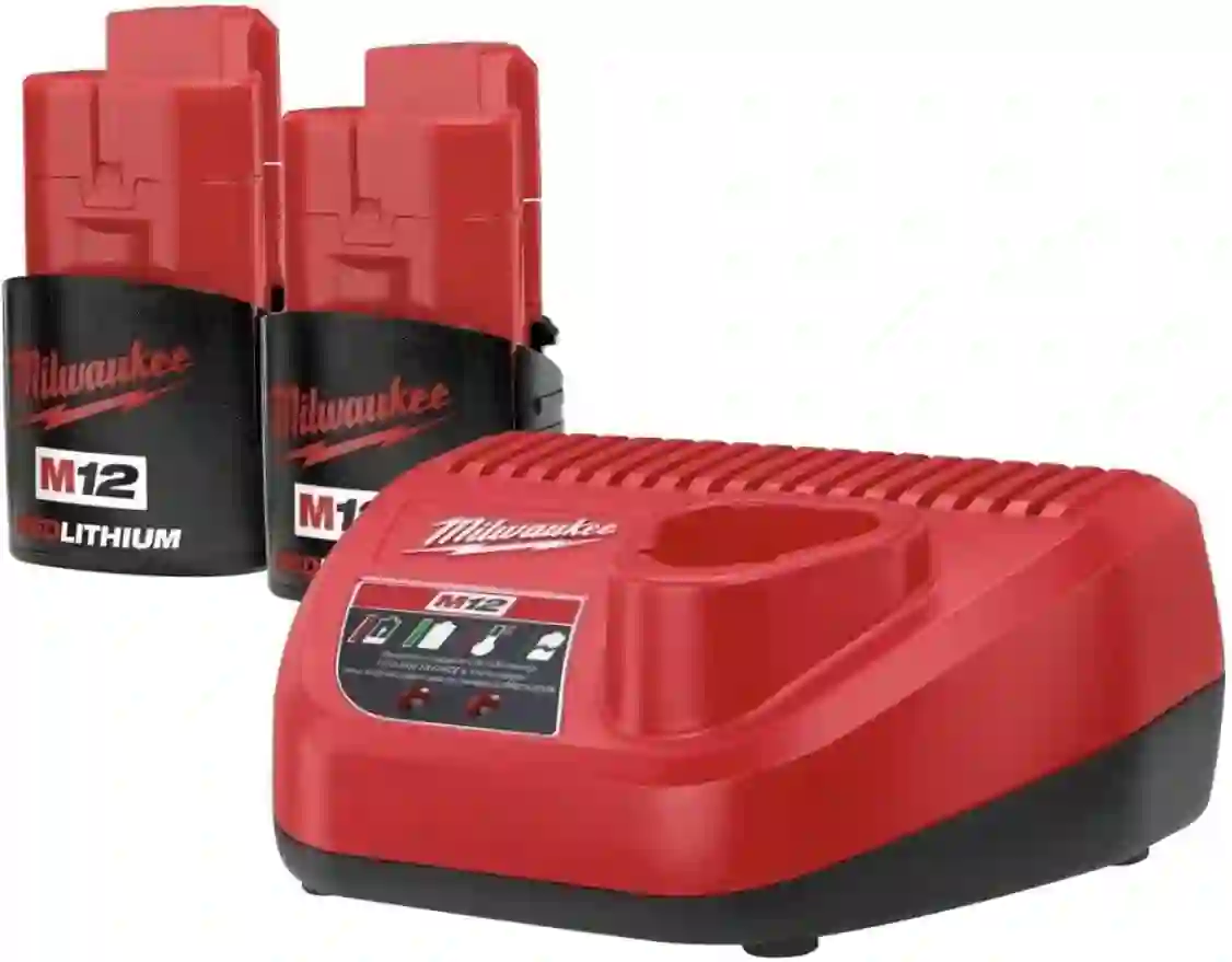 Milwaukee 48-11-2420 (2) M12 REDLITHIUM 2.0 Compact 12V Batteries & M12 Lithium-ion Battery Charger (48-59-2401) KIT