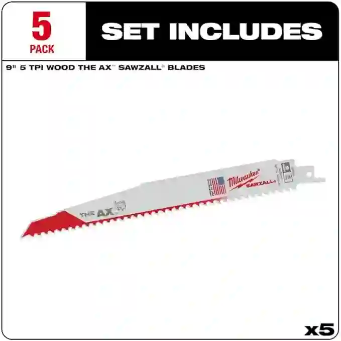 Milwaukee 48-00-5026 The Ax 9-Inch 5 TPI Reciprocating Saw Blades, 5-Pack