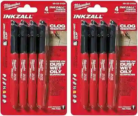 Milwaukee 48-22-3104 Inkzall Point Marker, Fine, Black, 8-Pack