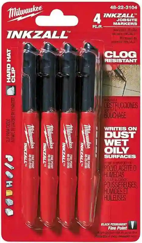 Milwaukee 48-22-3104 Inkzall Point Marker, Fine, Black, 4-Pack