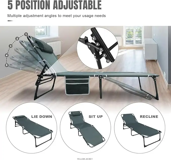 YELLOW JACKET Folding Sleeping Cot, Camping Cot with Mattress for Adults 450lbs Max Load, Portable Camping Cot with Pillow, Adjustable 5-Position Cot for Camping, Home,Office,Travel - Image 2