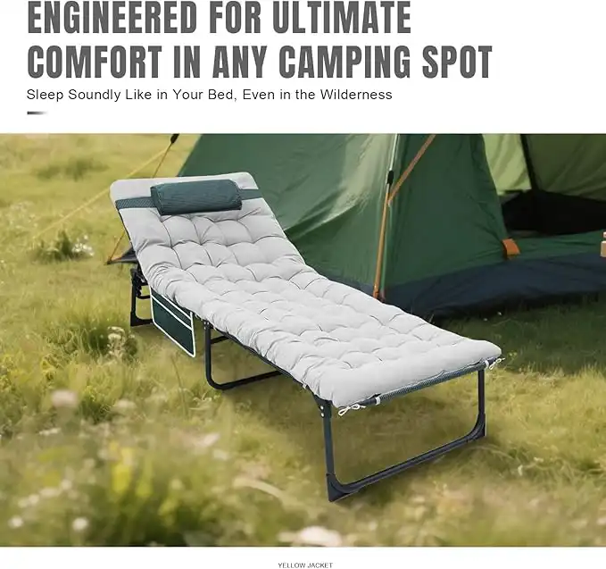 YELLOW JACKET Folding Sleeping Cot, Camping Cot with Mattress for Adults 450lbs Max Load, Portable Camping Cot with Pillow, Adjustable 5-Position Cot for Camping, Home,Office,Travel - Image 3