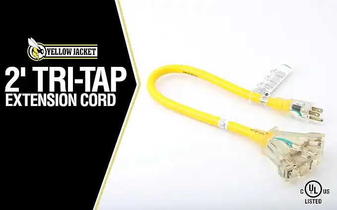 Yellow Jacket 2882 12/3 Heavy Duty 15-Amp, 125 Volts 1875 Watts, Premium SJTW Contractor Grade 3 Outlet Extension Cord with Lighted End - Image 2