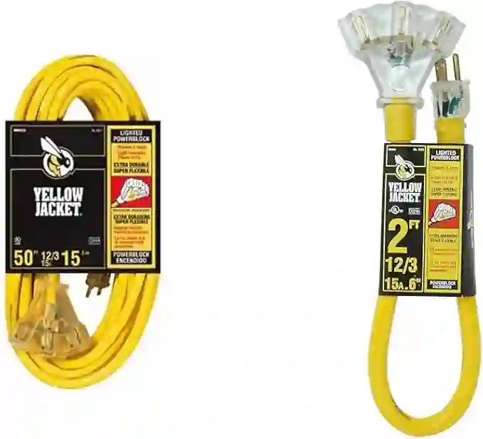 Yellow Jacket Premium SJTW Extension Cords with Lighted Ends | 2888 100' Cord + 2882 2' Cord