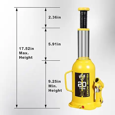 YELLOW JACKET 20 Ton Muti-Directional Welded Bottle Jack (40,000lb), Horizontal Bottle Jacks Use for Car, Pickup, Truck, RV, Auto Repair, Hydraulic Bottle Jack, Yellow - Image 2